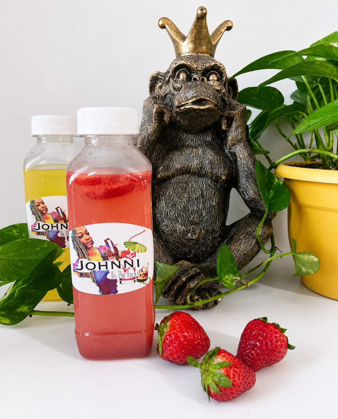 Branded Johnni On The Rocks bottled mixers with strawberries