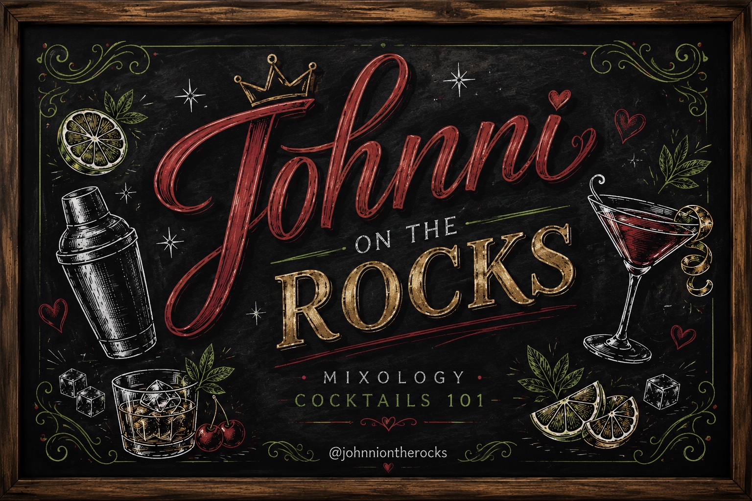 Mixology with Johnni Cocktails 101 chalkboard artwork